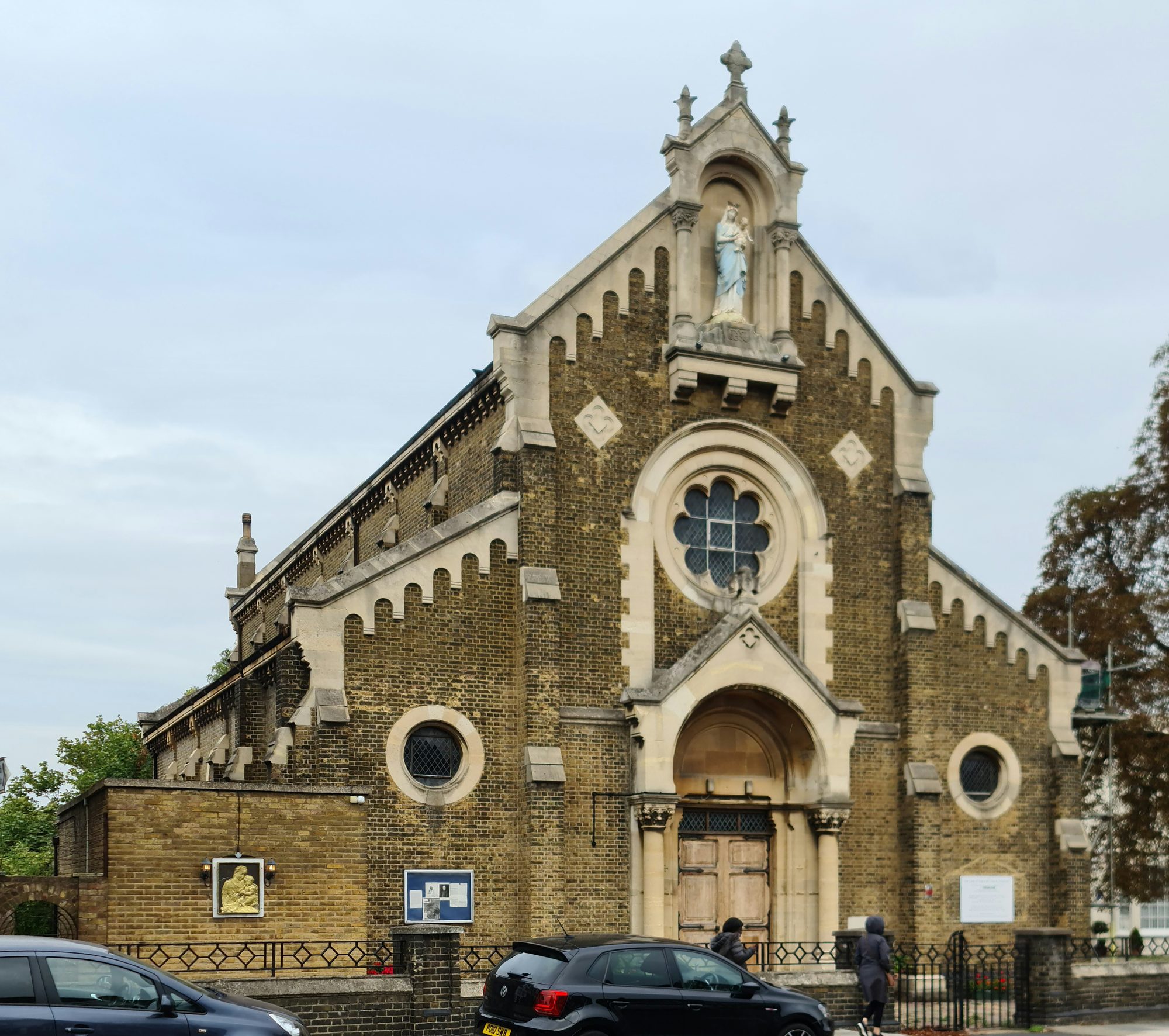 The Neo-Romanesque west elevation of Our Lady of Grace Church, Charlton